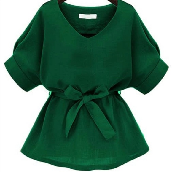 SHEIN | V-Neck Self Tie Waist Blouse - Picture 2 of 6